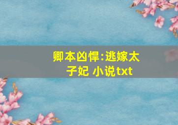 卿本凶悍:逃嫁太子妃 小说txt